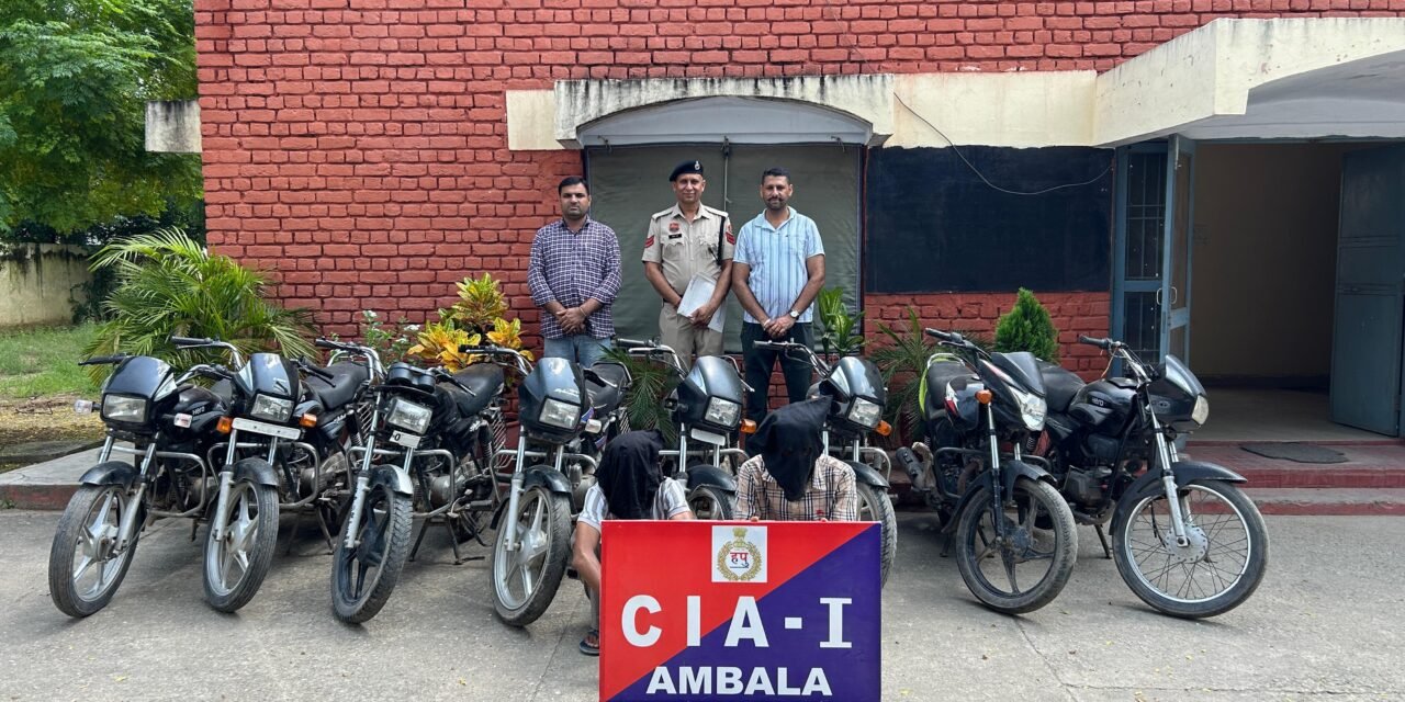 सीआईए-1 ने की कार्रवाई: मोटरसाईकिल चोरी मामले में दो आरोपी काबू, 08 मोटरसाईकिल बरामद,